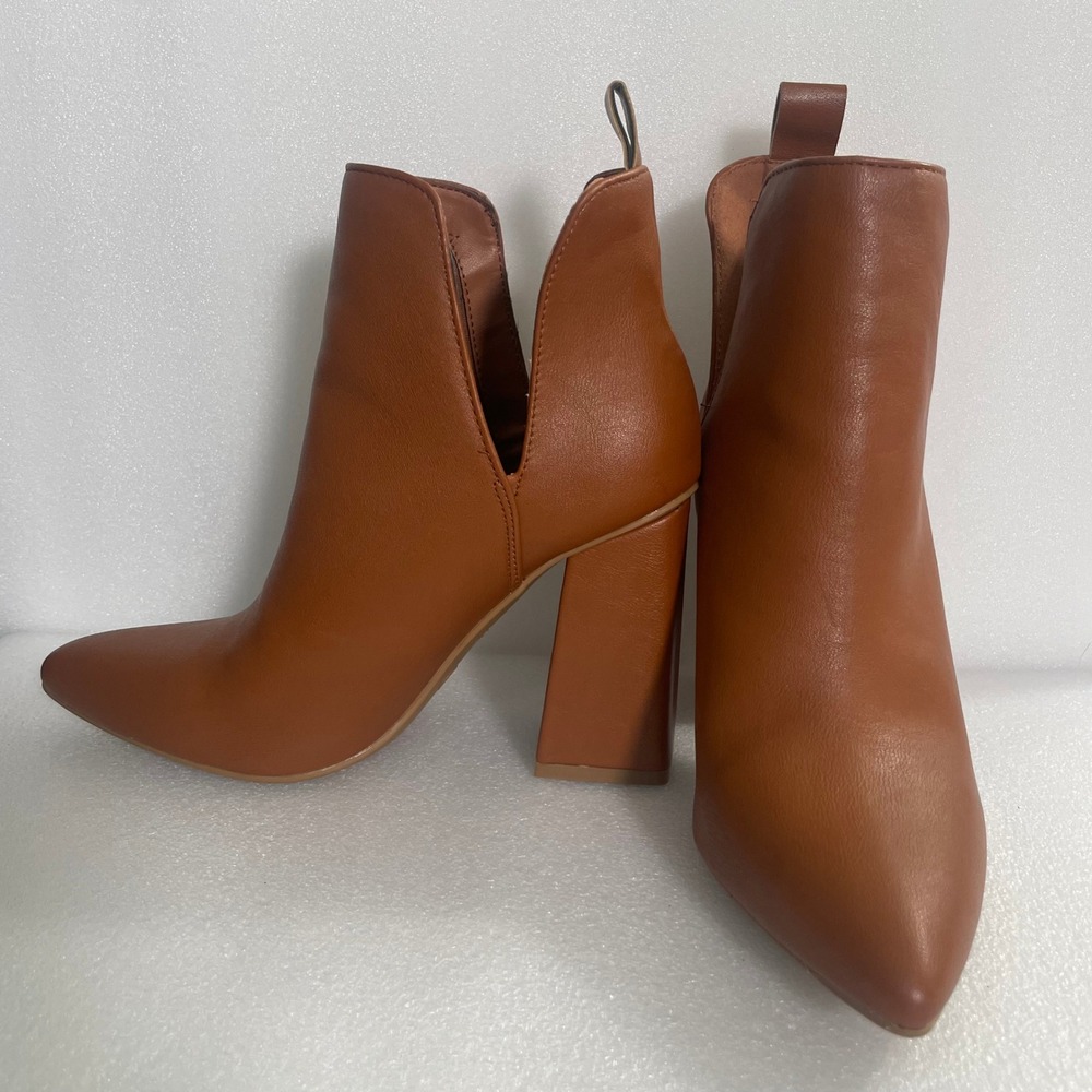 Bamboo Setting-01 Womens Cognac Brown Pointed Toe Block Heel Ankle Boots 5.5 - Picture 9 of 10